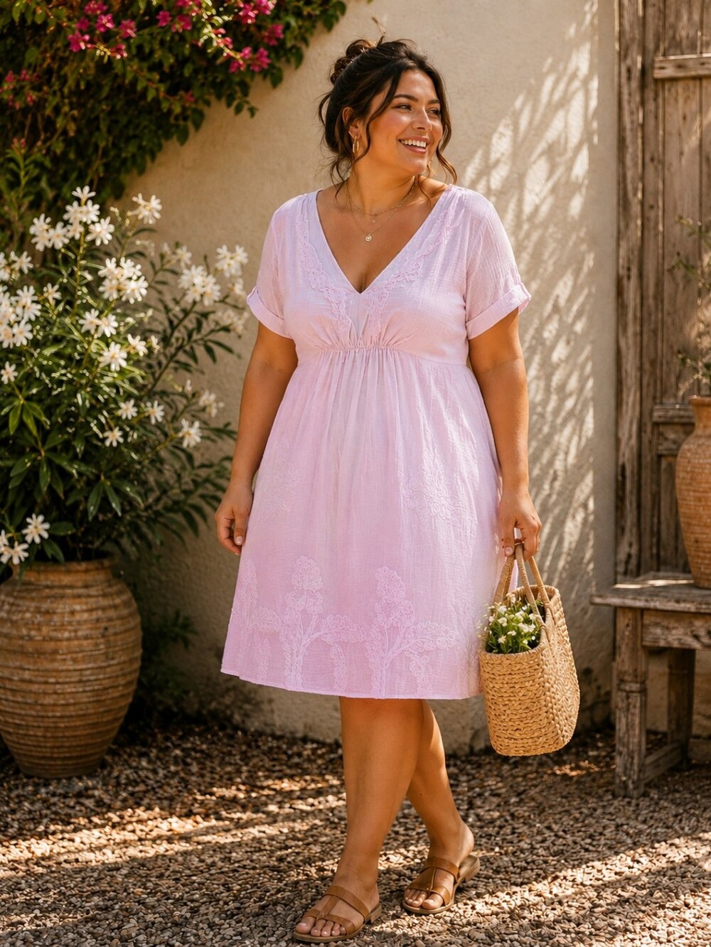 Max Studio Specialty NEW Plus Size 2x (Fits As XL) Pink V-Neck Embroidered Dress